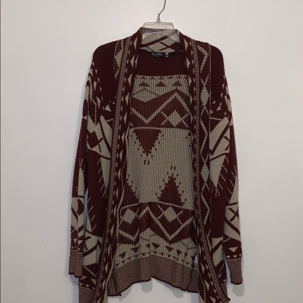 Maroon and Dark Cream Knit Cardigan